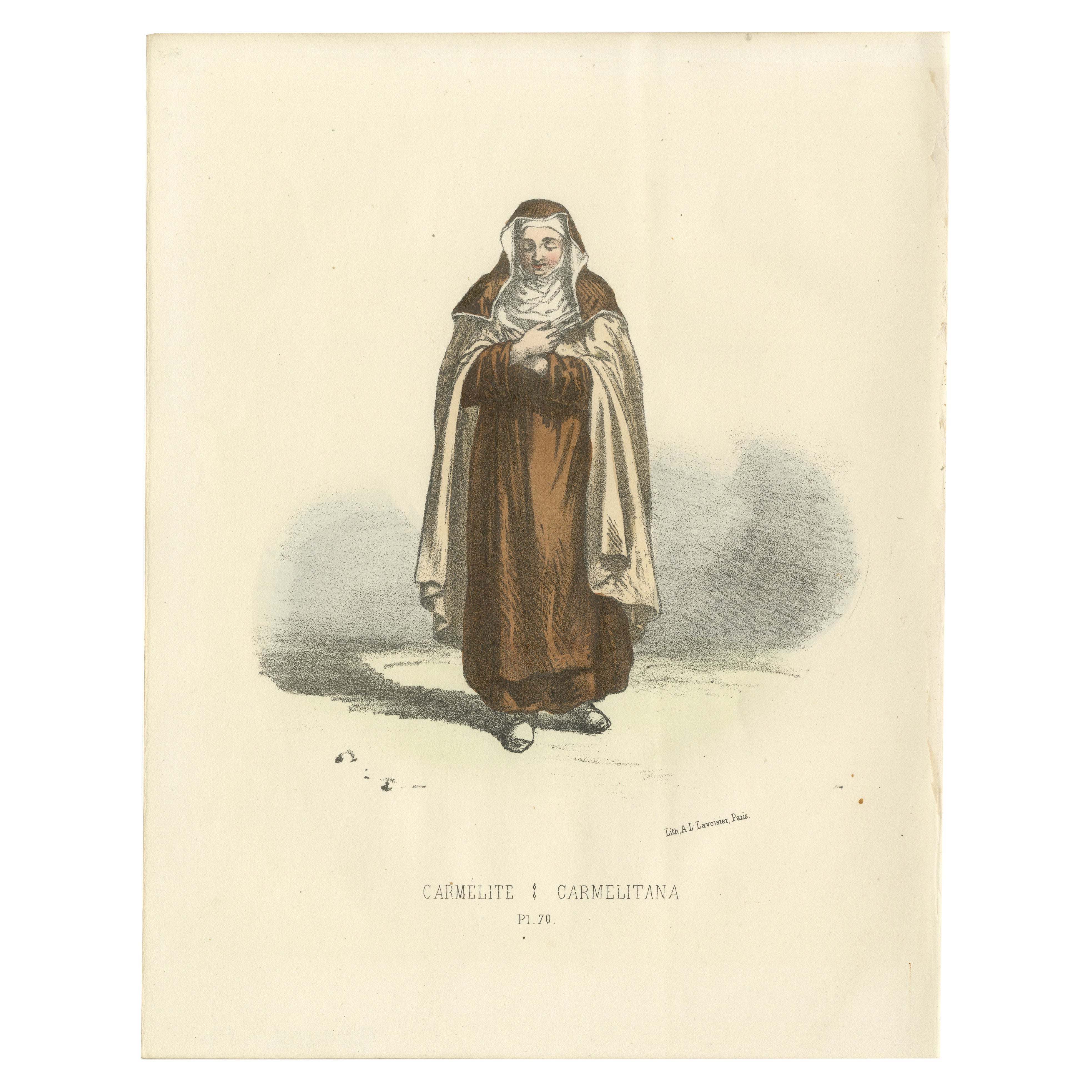 Carmélite - 1862 Hand-Colored Lithograph of a Carmelite Nun