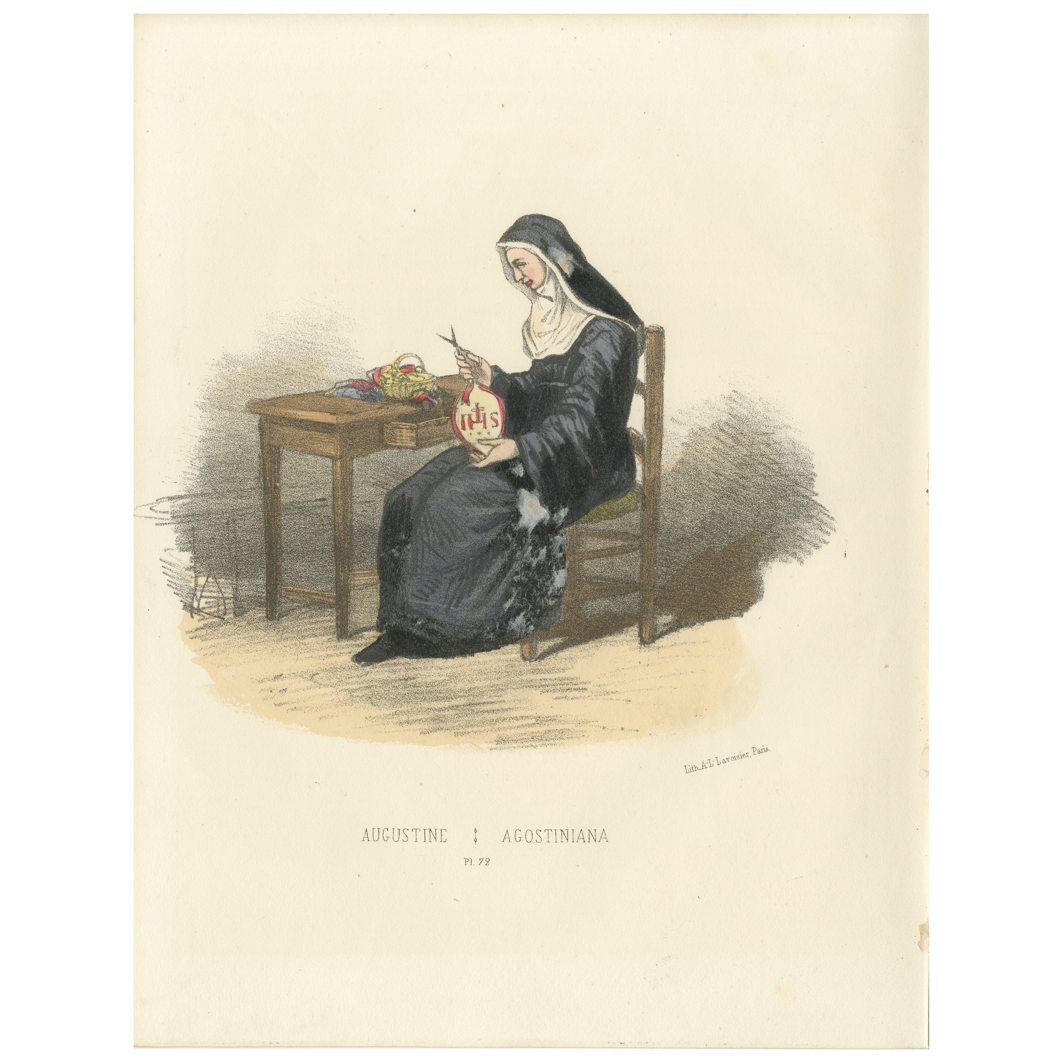 Augustine - 1862 Hand-Colored Lithograph of an Augustinian Nun