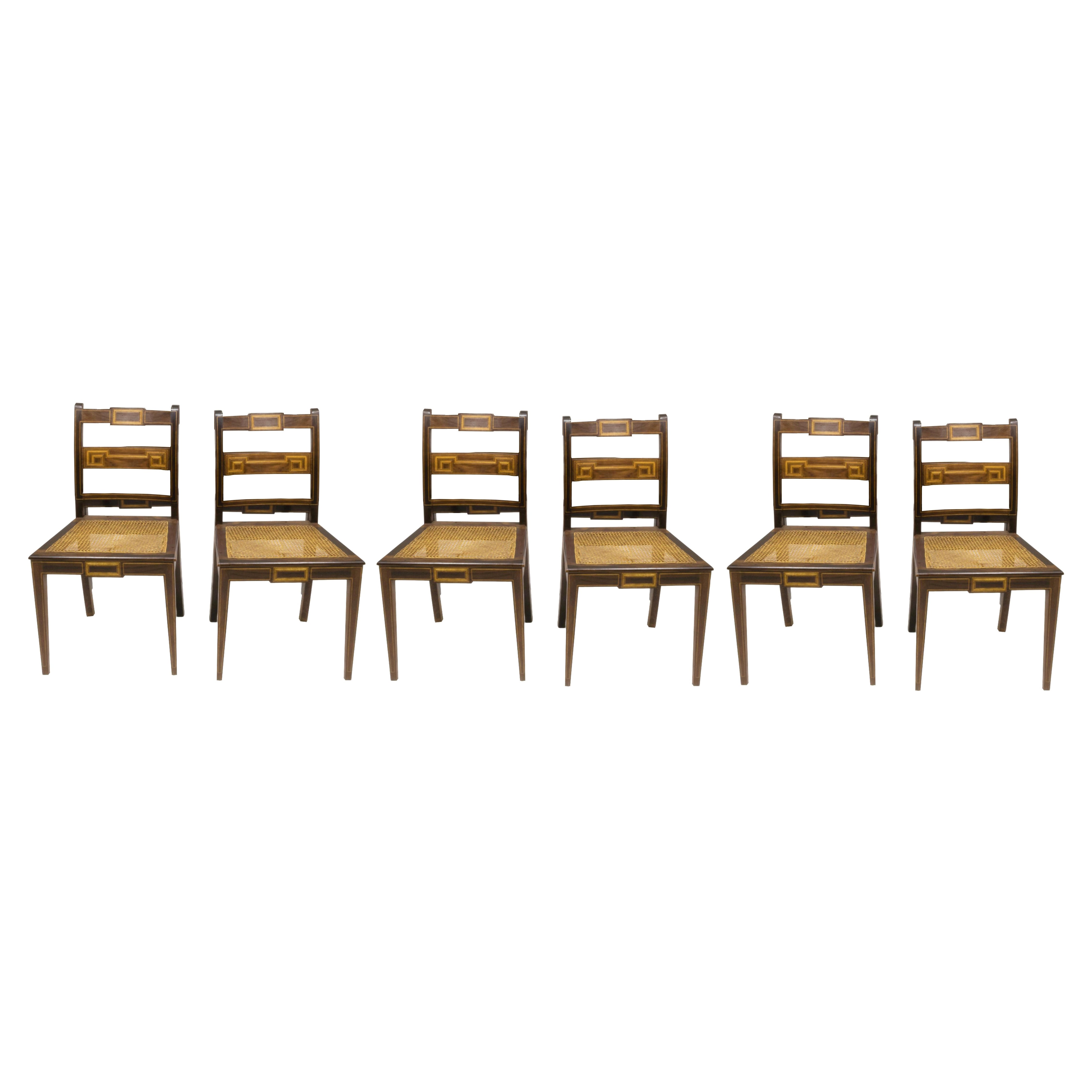 Juego de 6 Sillas Barrocas, Asiento de Paja, Siglo XX