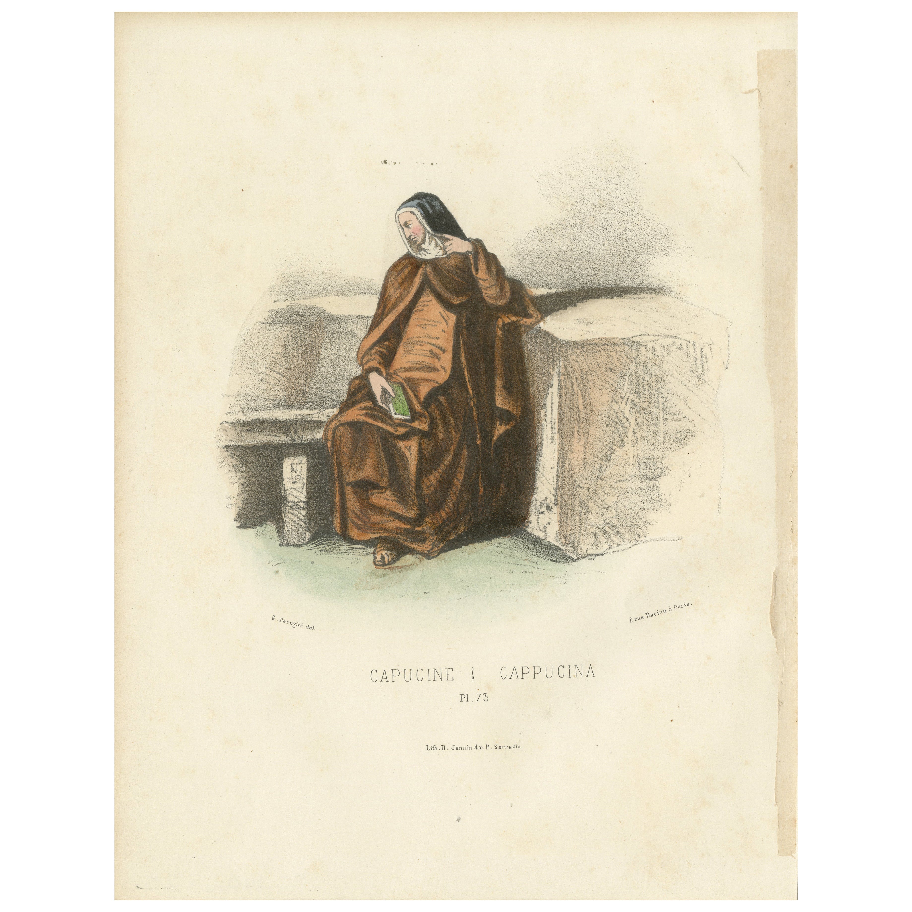 Capucine - 1862 Hand-Colored Lithograph of a Capuchin Nun