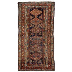 Handmade Blue Antique Kurdish Wool Scatter Rug With Tribal Design