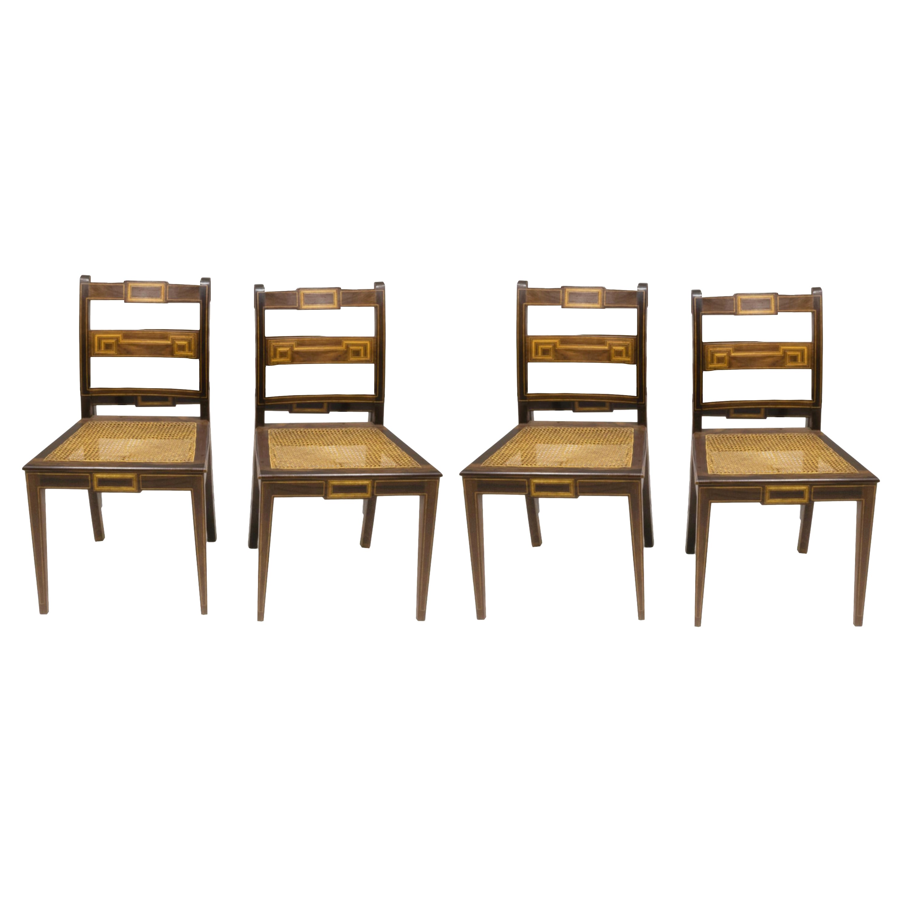 Set Of 4 Baroque Chairs, Straw Seating, 20th Century, Portugal