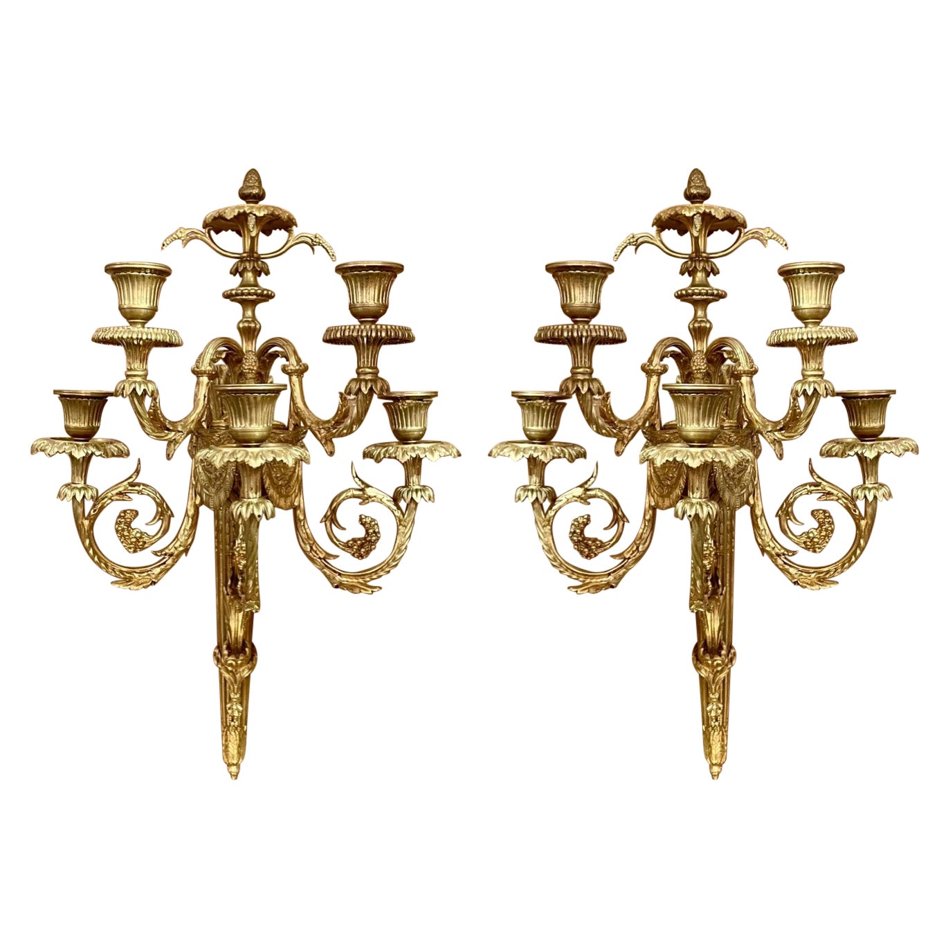 Pair Antique French Louis XVI Bronze D'Ore Wall Sconces, Circa 1880. For Sale