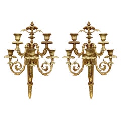Pair Antique French Louis XVI Bronze D'Ore Wall Sconces, Circa 1880.