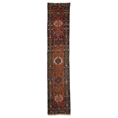 Allover Designed Antique Heriz Wool Runner In Rust Color