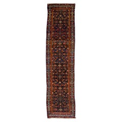 Blue Antique Malayer Wool Runner With Allover Floral Pattern