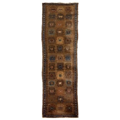 Handmade Brown Antique Wool Runner Persian Hamadan With Floral Pattern