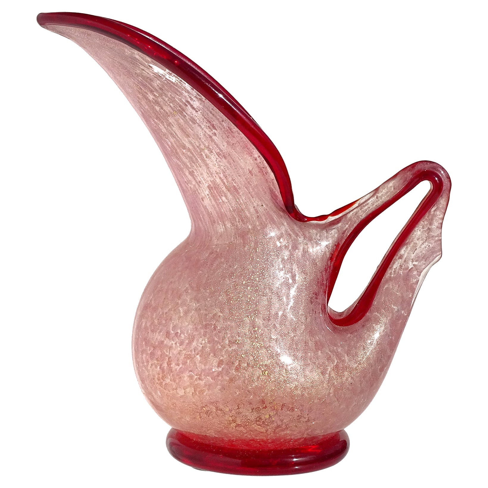 Italienische Barovier Toso Murano Label-Krugvase aus Kunstglas mit roten, rosa und goldenen Flecken
