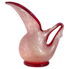 Barovier Toso Murano Etiqueta Rojo Rosa Motas de Oro Jarrón de vidrio artístico italiano