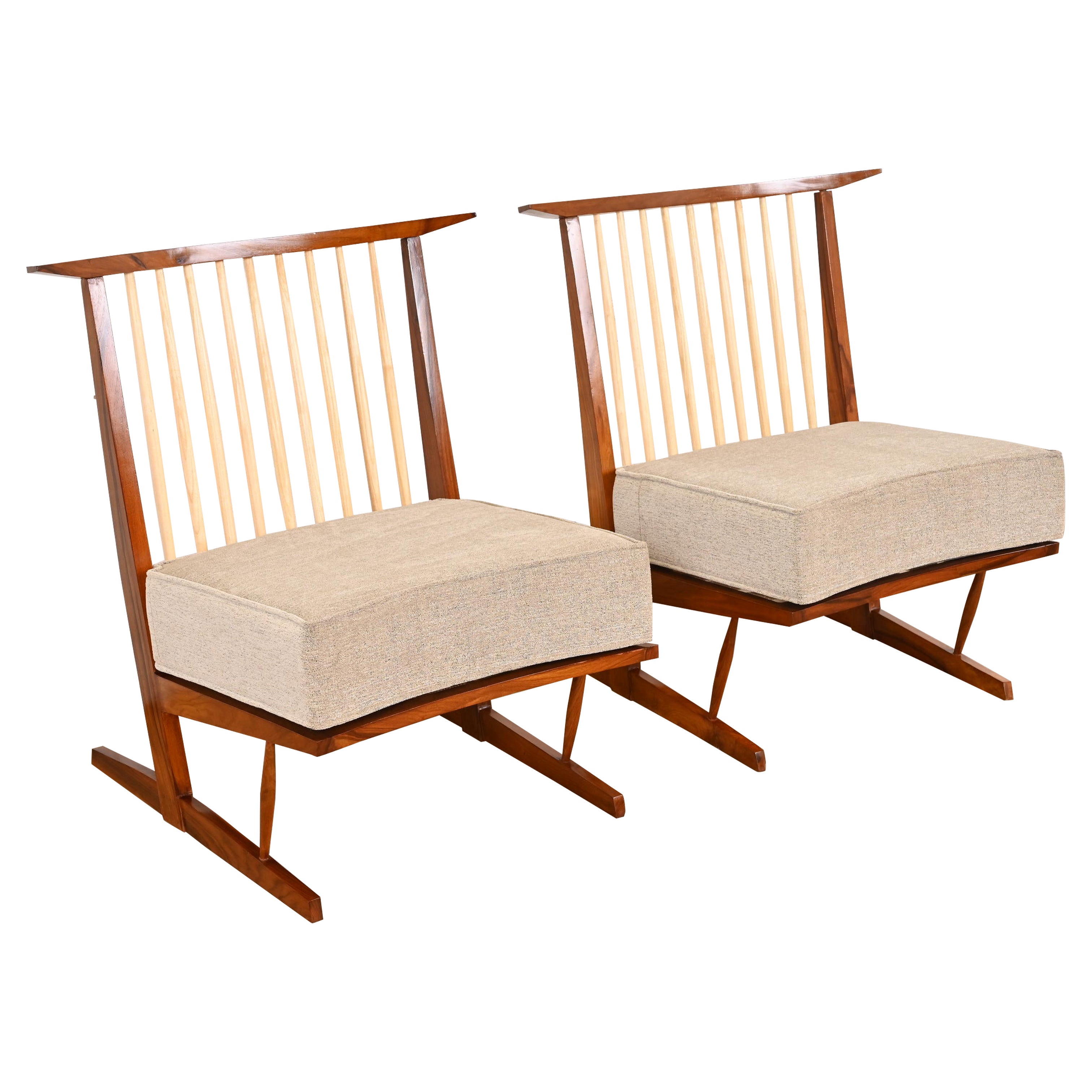 Conoid Lounge Chairs in Sculpted Walnut After George Nakashima, Pair