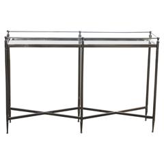 Mid-Century Modern Chrome and Glass Console Narrow Table Directoire Style