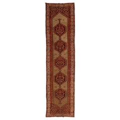 1900s Brown Antique Malayer Wool Runner With Tribal Pattern