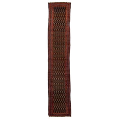 1900s Antique Malayer Wool Runner in Dark Blue With Boteh Pattern