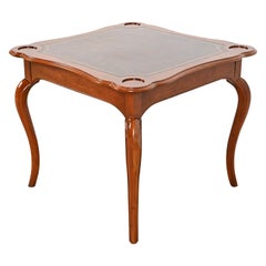 Used Baker Furniture French Provincial Louis XV Carved Cherry Wood Leather Top Table