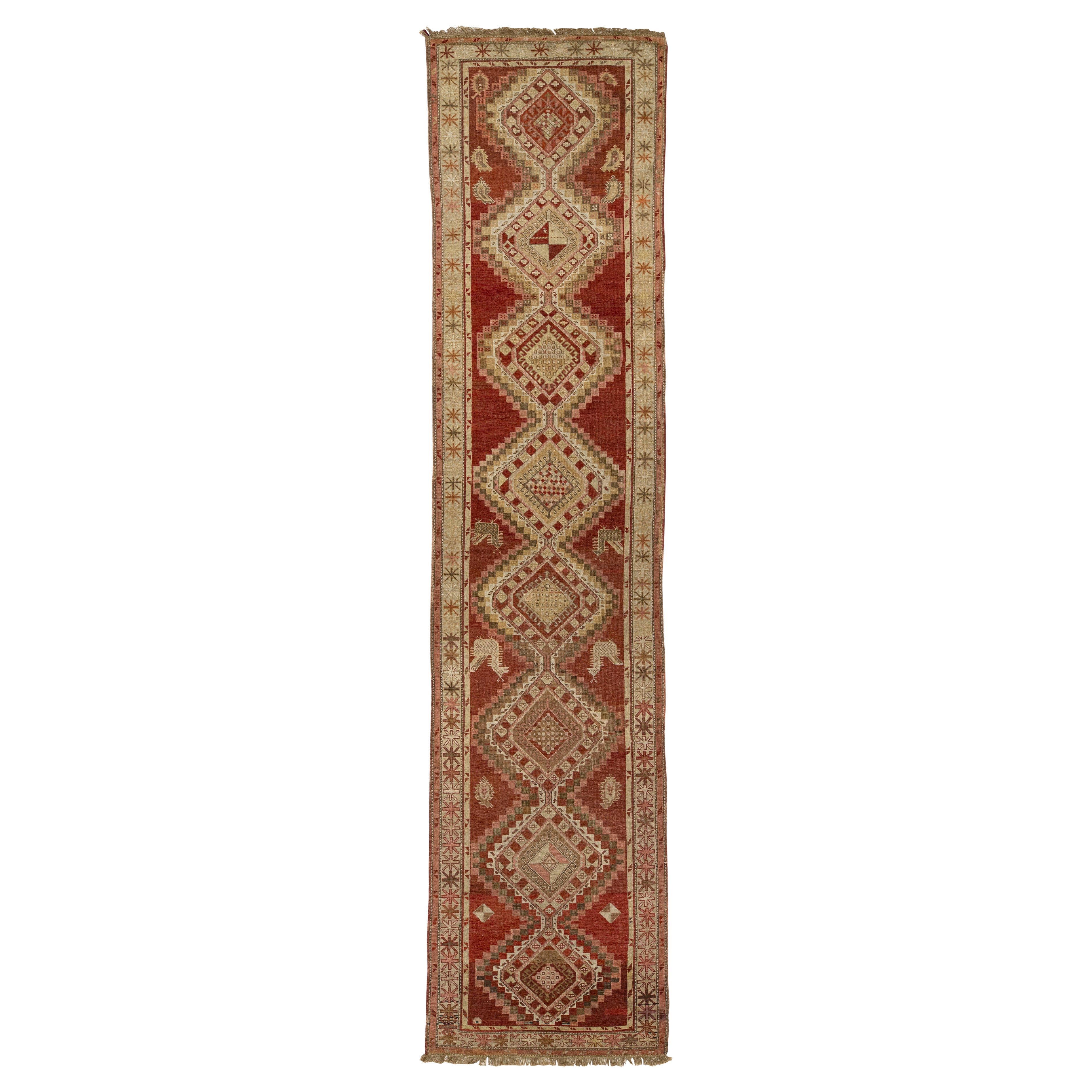 1900s Antike Malayer Wolle Läufer in Rot-Rost Farbe