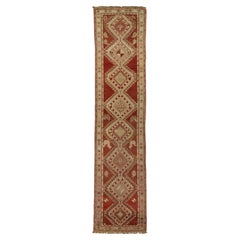 Runner in lana Malayer antico del 1900 in colore rosso-ruggine