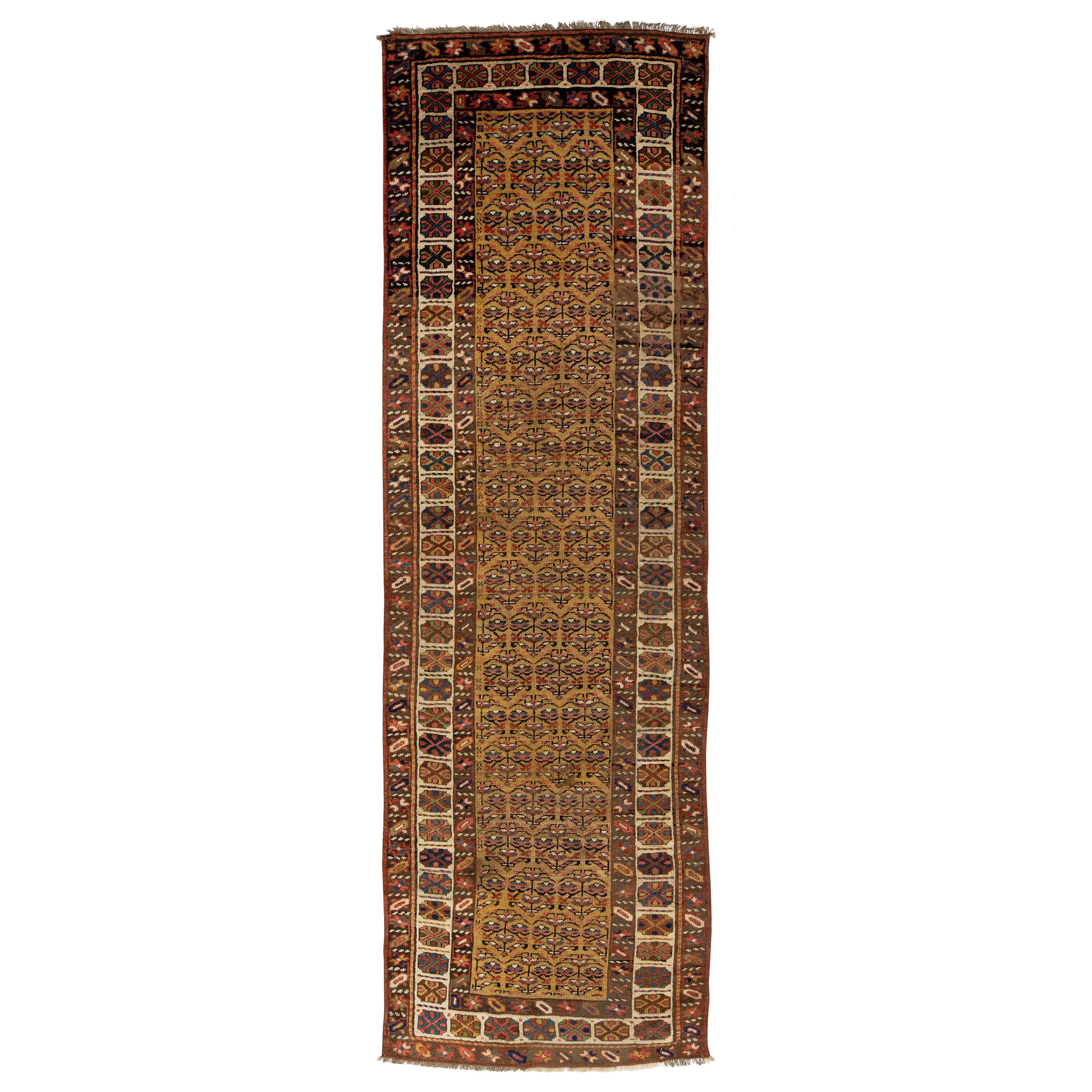 Chemin de table antique en laine de Malayer, couleur havane, avec motif Allover