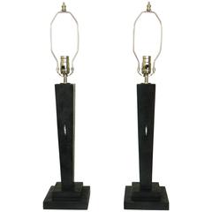 Pair of Tapered Column Black Shagreen Lamps