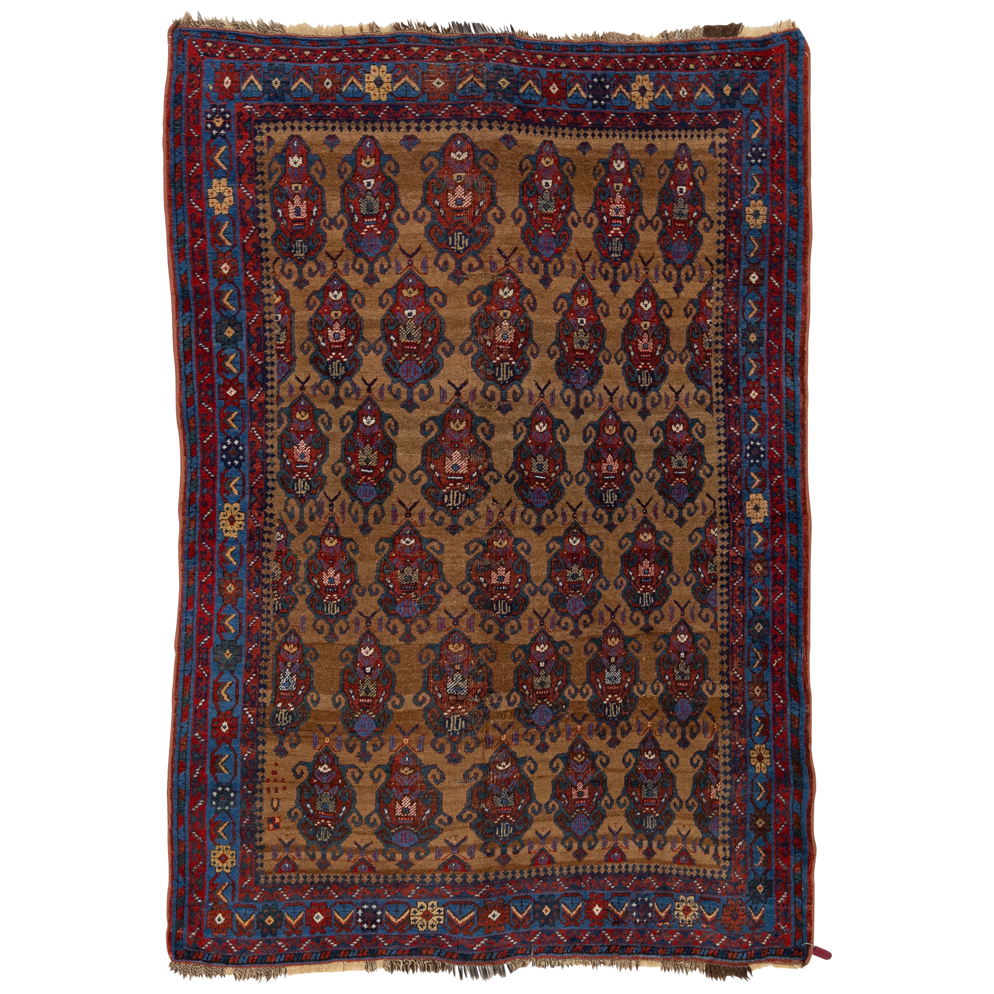 Antike Malayer Scatter Wolle Teppich handgefertigt in Brown mit Allover-Muster