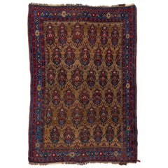 Antique Malayer Scatter Wool Rug Handmade In Brown With Allover Pattern