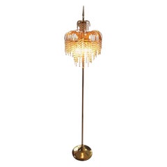 Lampadaire vénitien en verre cristal avec structure dorée façonnée, Italie, années 1970