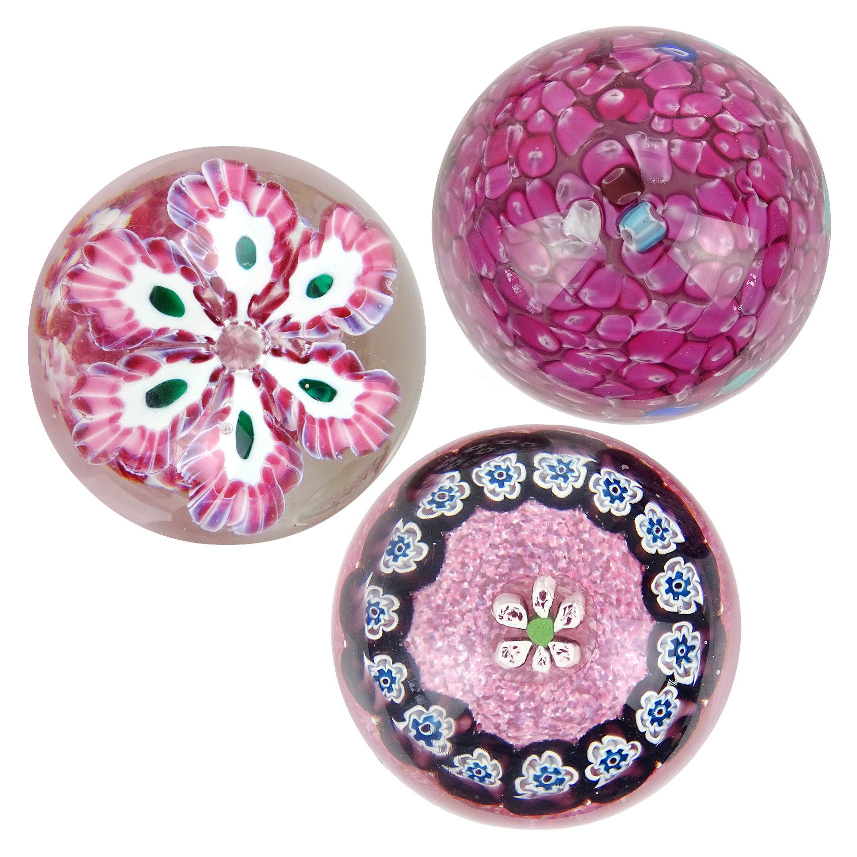 Murano Fratelli Toso and Barbini Murrine Flowers Italian Art Glass Paperweights