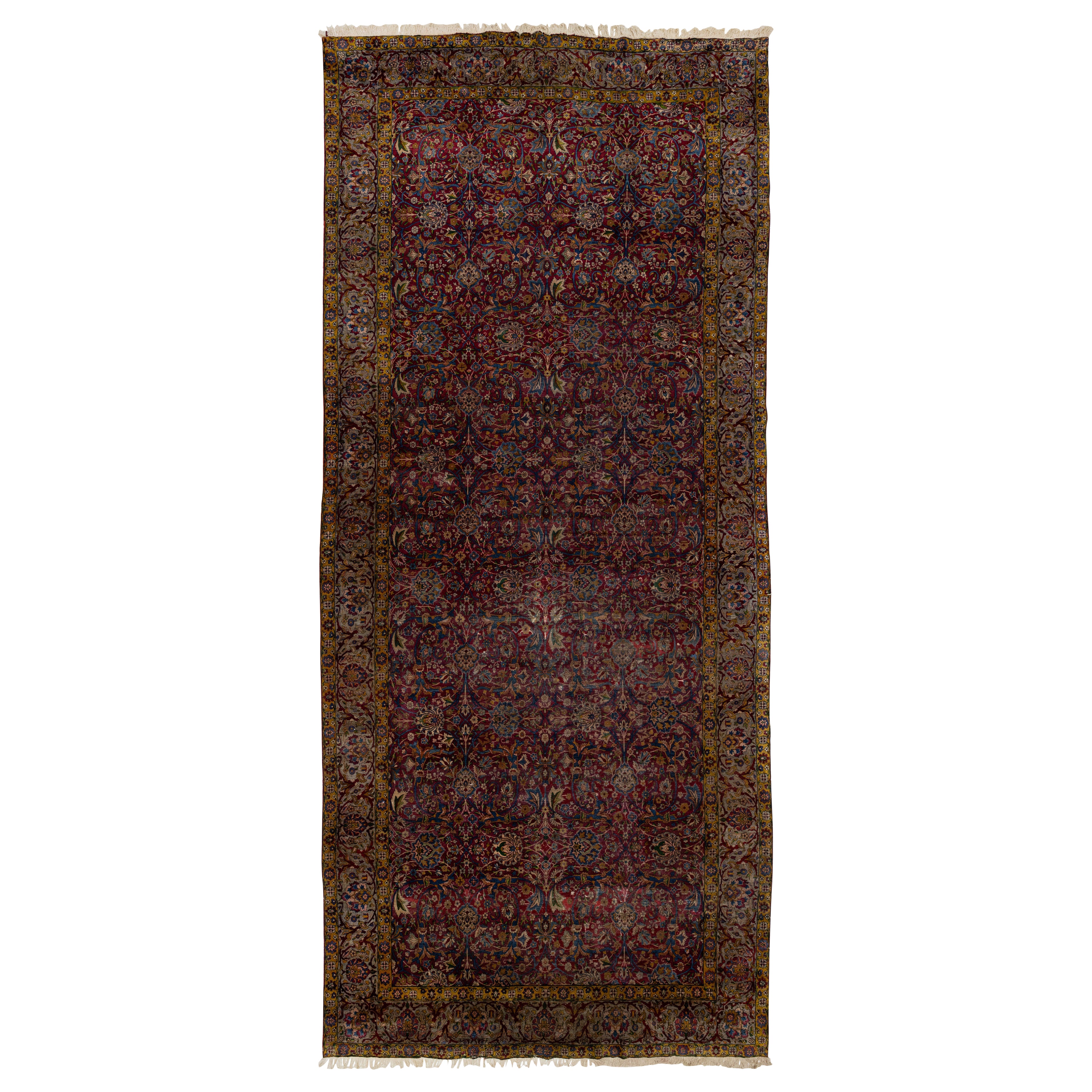 Alfombra persa antigua de lana Tabriz de 1880 con diseño floral clásico en rojo
