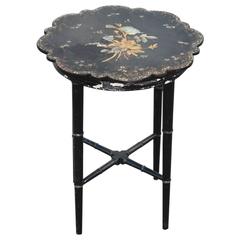 Small Chinoiserie Side Table or Stool Black Faux Bamboo Legs