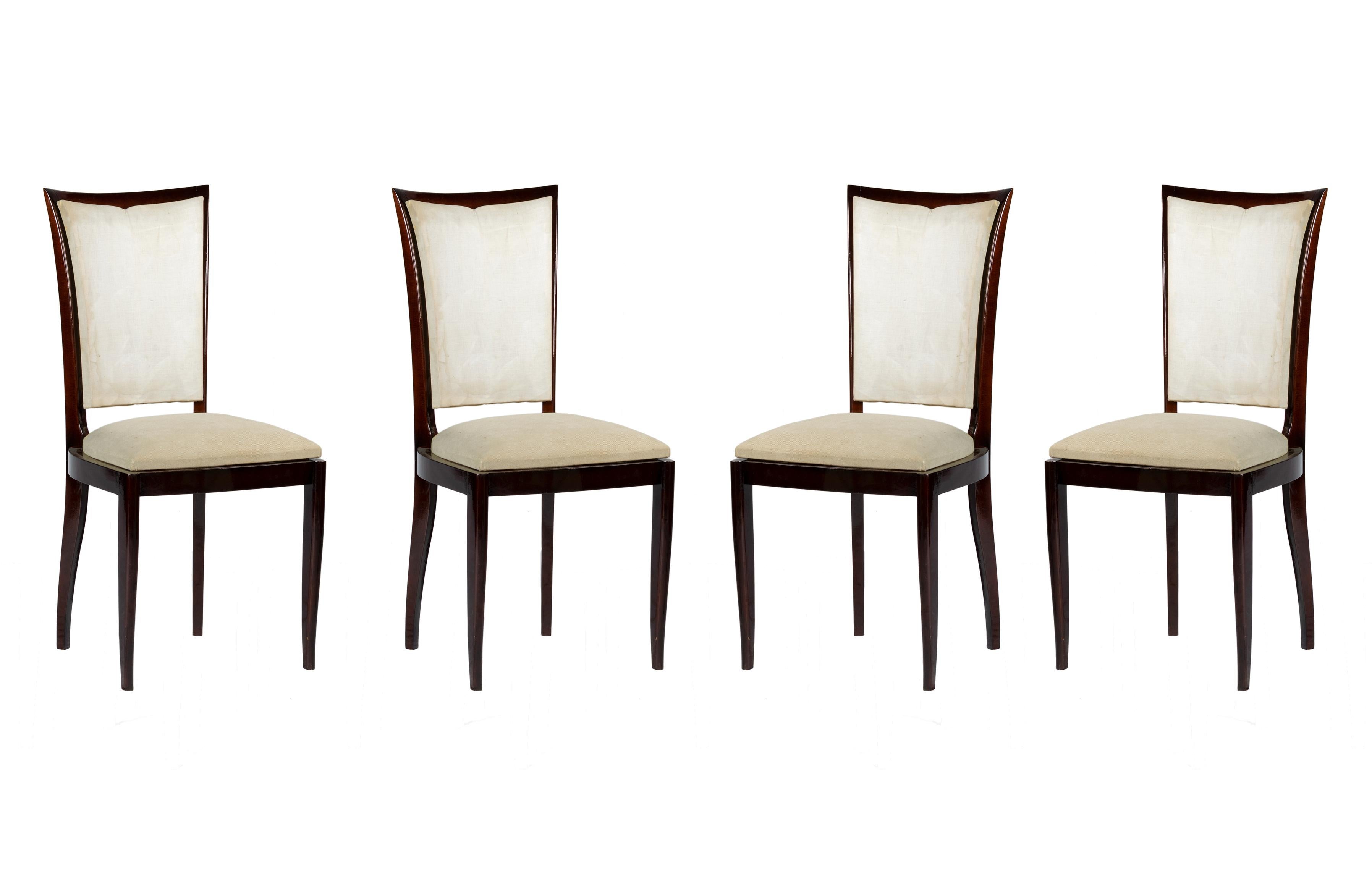 Set Of 4 Art Deco Dining Chairs, France, 20th Century, Unlined