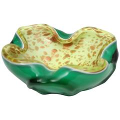 Fratelli Toso Murano Emerald & Mint Green Glass Bowl with Gold Flecks