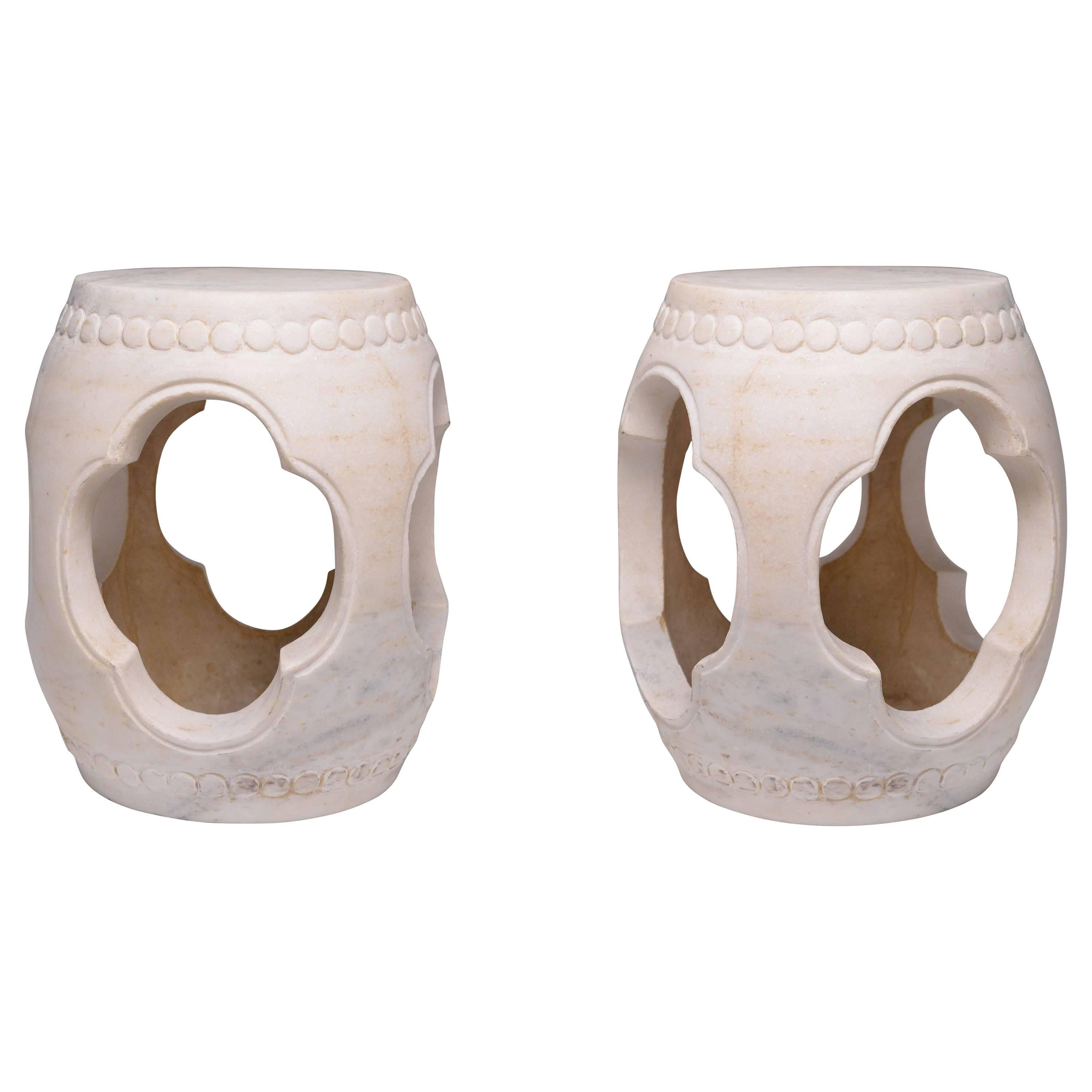 Pair of Fine Carved Limestone Stools