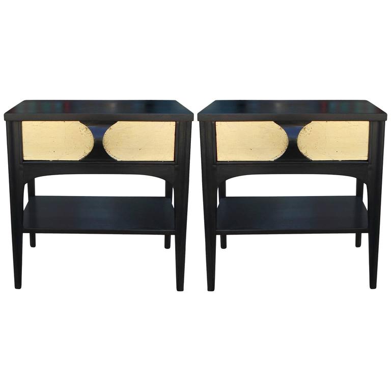 Fabulous Pair of Black and Gold Leafed Nightstands at 1stdibs