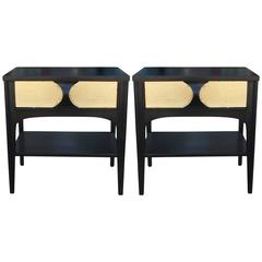 Fabulous Pair of Black and Gold Leafed Nightstands