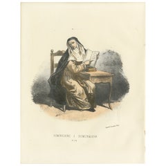 Ritratto dell'ordine religioso dominicano - Stampa antica colorata a mano, 1862