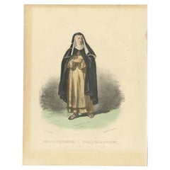 Sorella della Redenzione in abito tradizionale - Vibrante litografia del 1862 colorata a mano