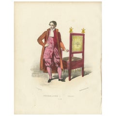 Simbolo di servizio: Stampa colorata a mano di un portatore di sedia, lastra 29, 1862