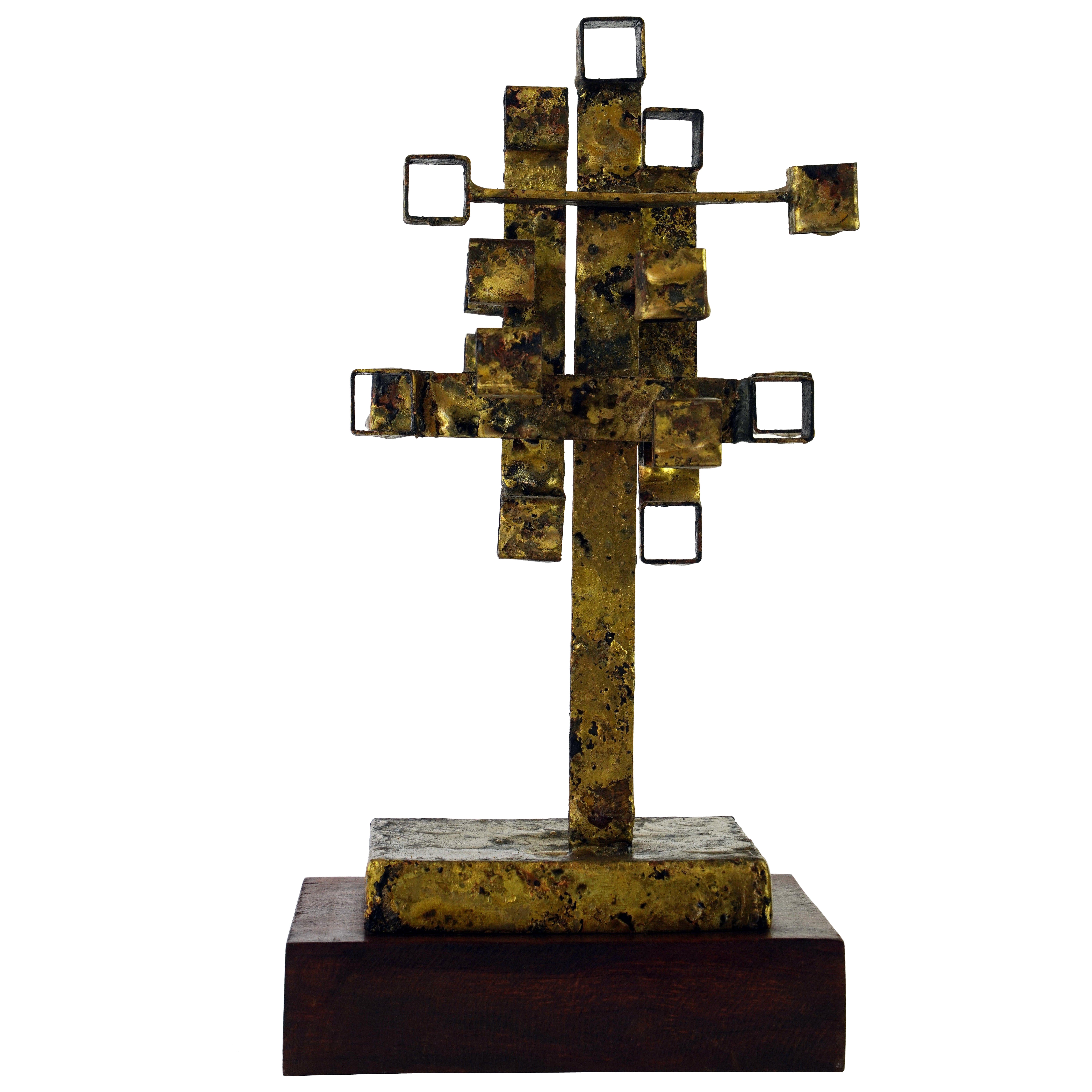 Joseph A Burlini Brass Abstract Sculpture, Dated 1967