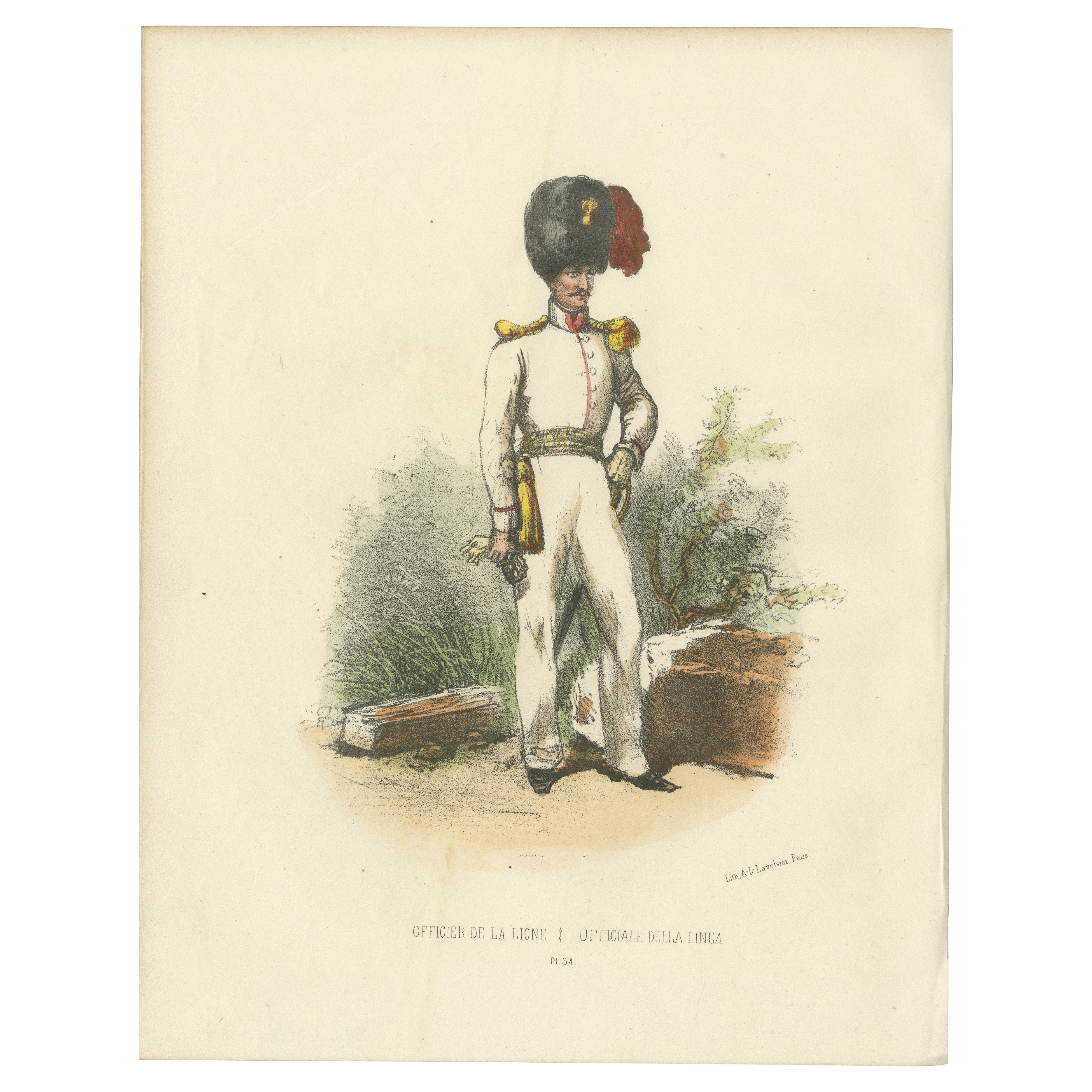 Officer of the Line: Old Print of a Military Official in the Papal Court , 1862 For Sale
