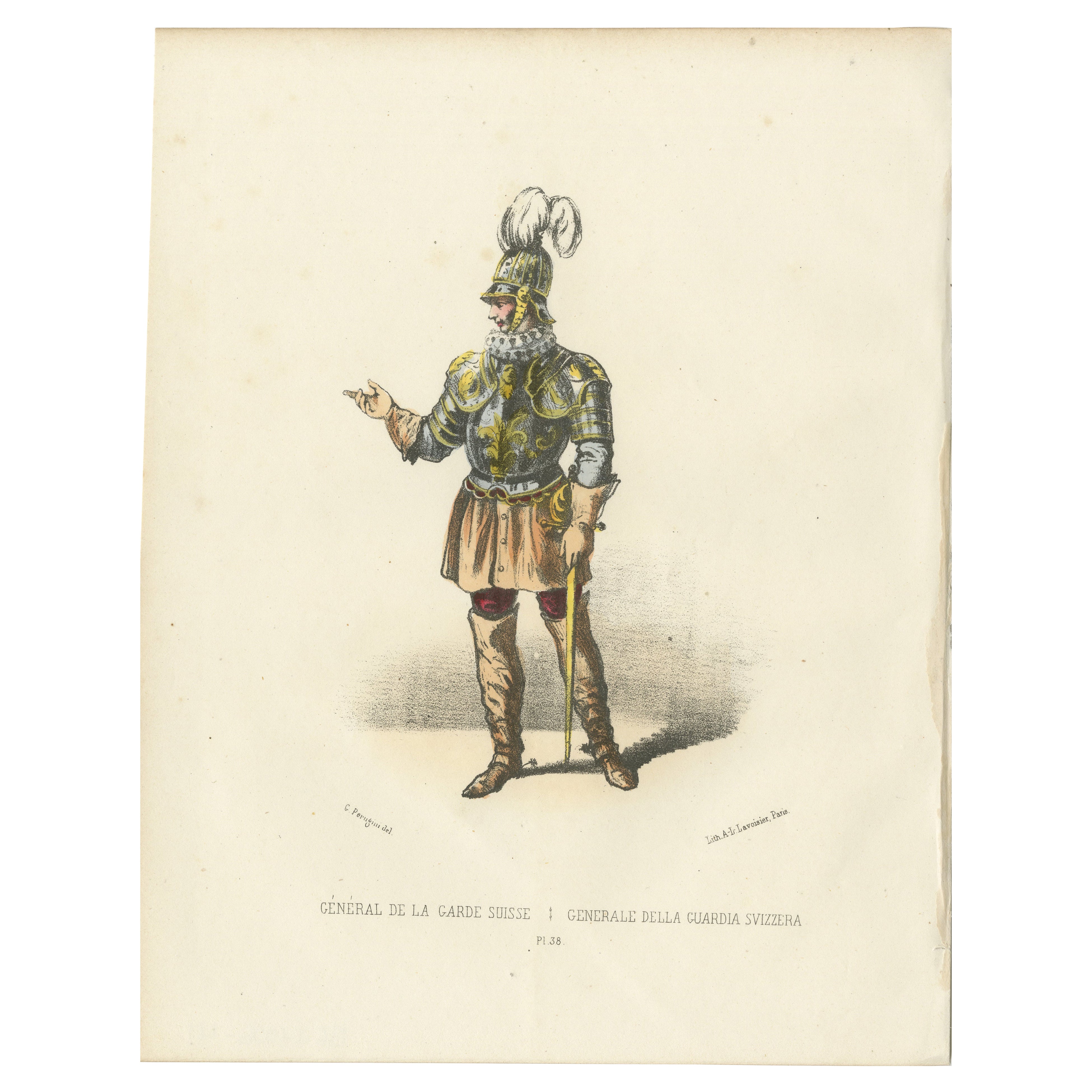 Commanding Tradition: Handcolored Print of the Swiss Guard General, 1862