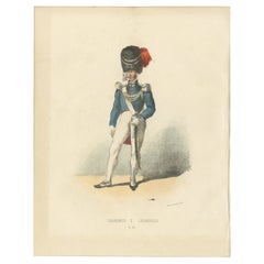 L'Elegance dans le devoir : gravure coloriée à la main d'un mousqueton, planche 36, 1862