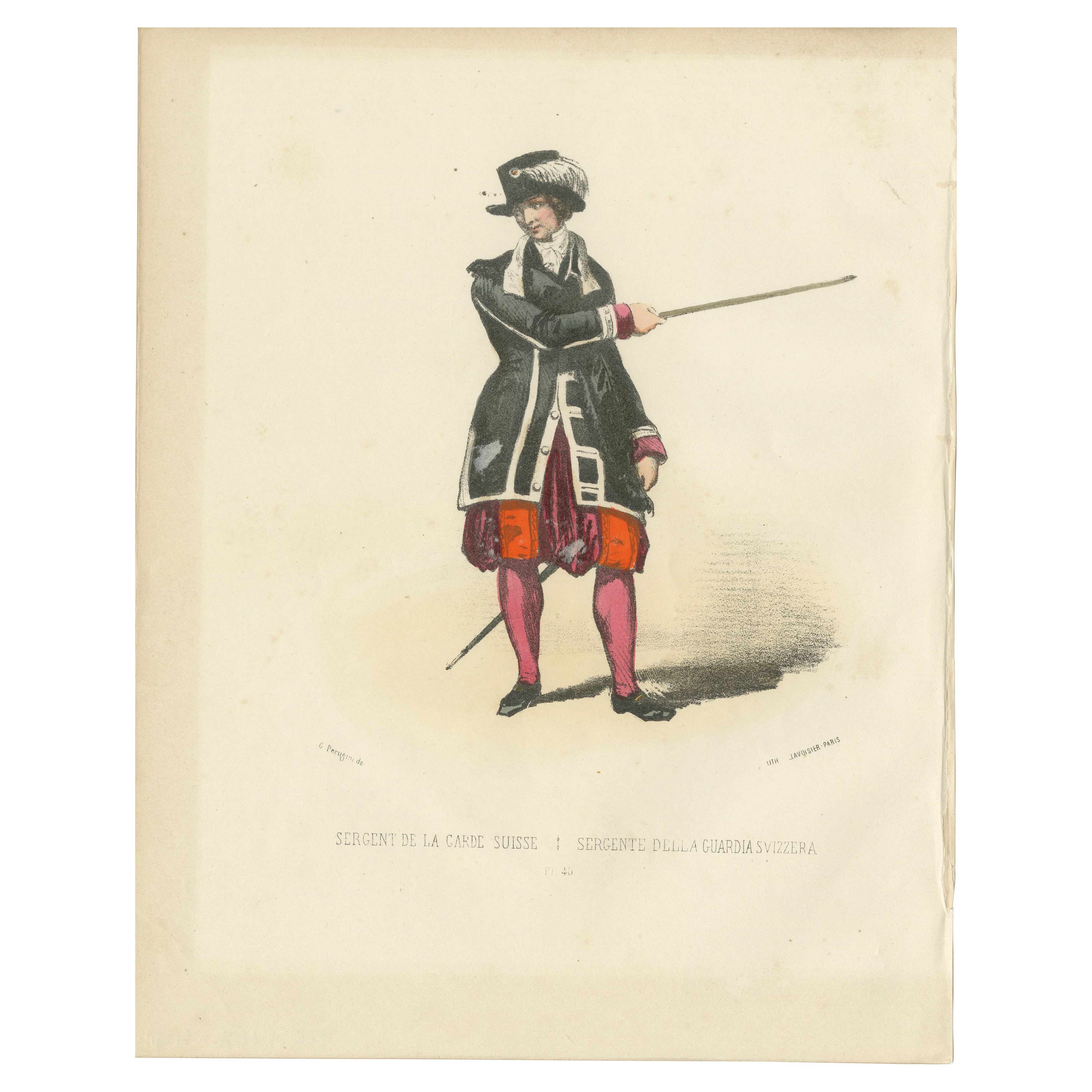 Distinguished Duty: stampa colorata a mano di un sergente della Guardia Svizzera, lastra 40, 1862
