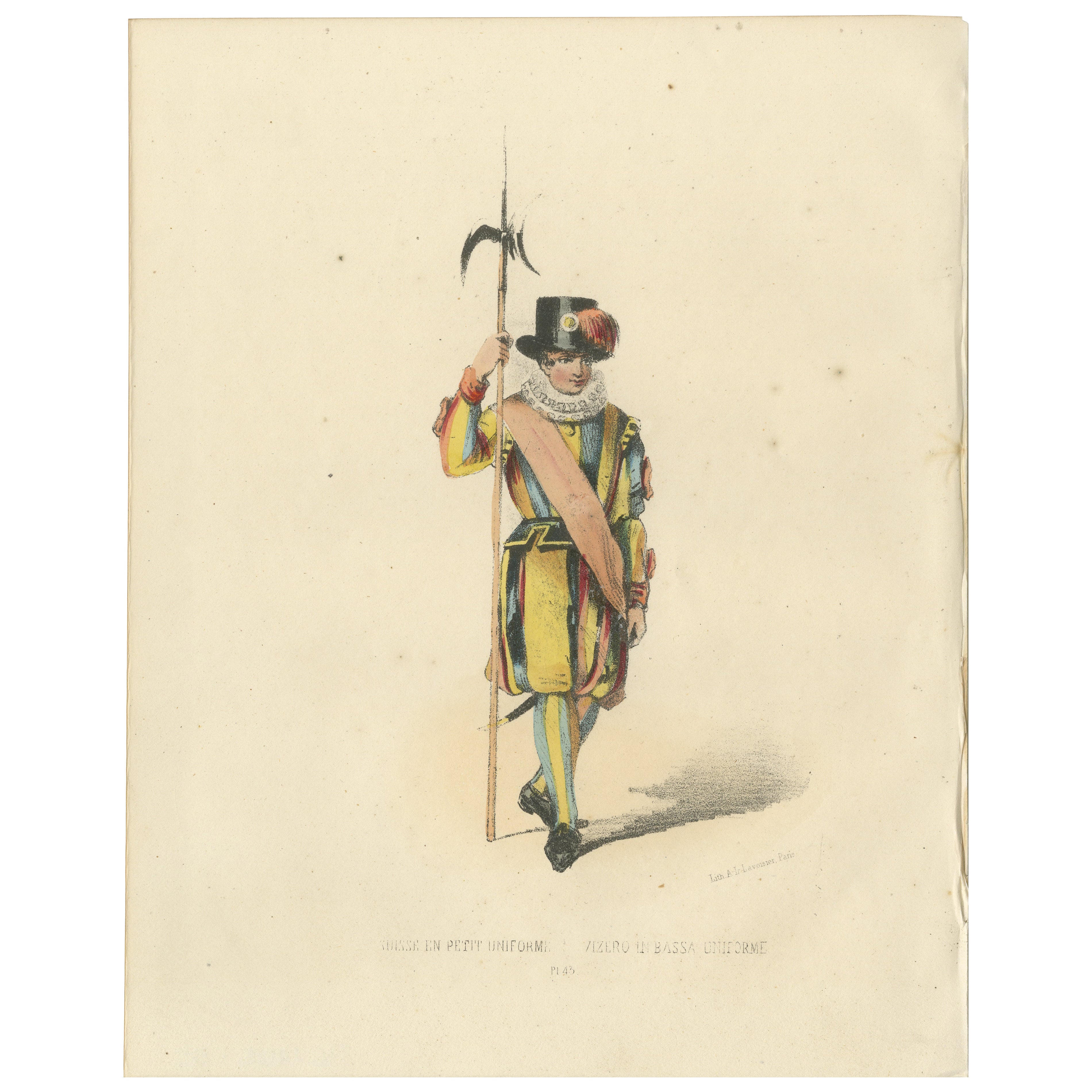 Guardia svizzera in petite uniforme: Stampa colorata a mano, lastra 43, 1862