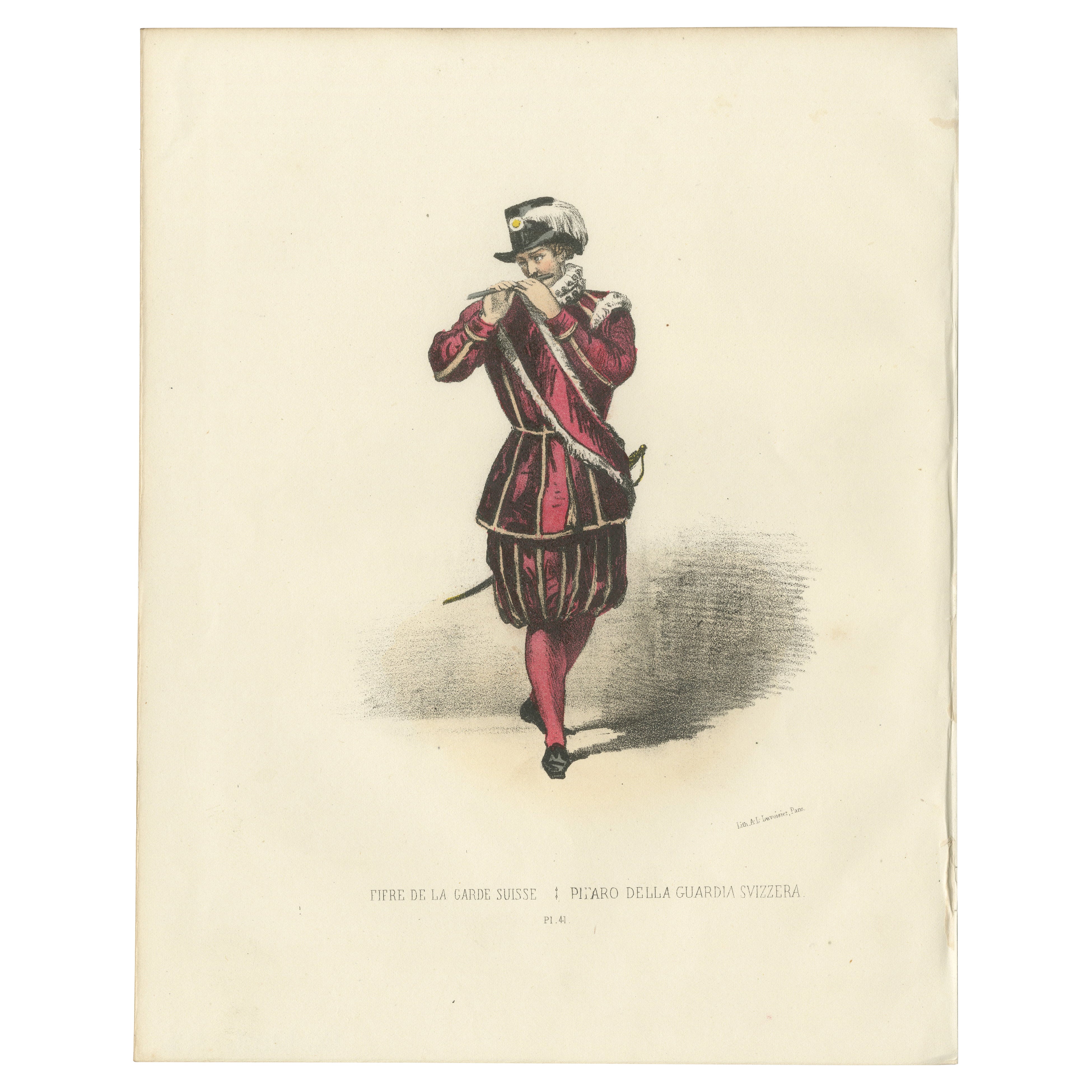 Il pifferaio della Guardia Svizzera: stampa colorata a mano, lastra 41, 1862