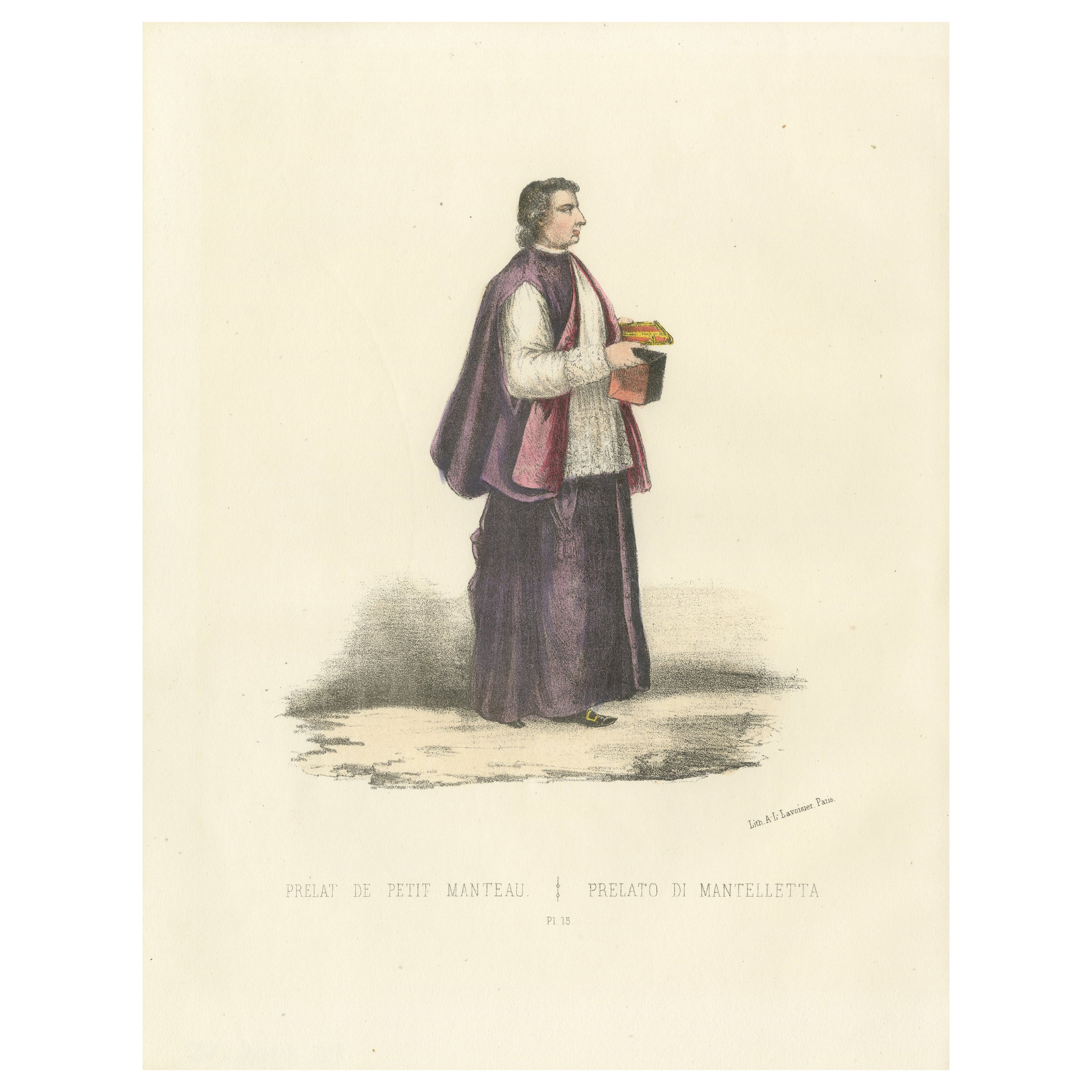Handkolorierte Lithographie von Prélat de Petit Manteau (Prälat in Mantelletta), 1862