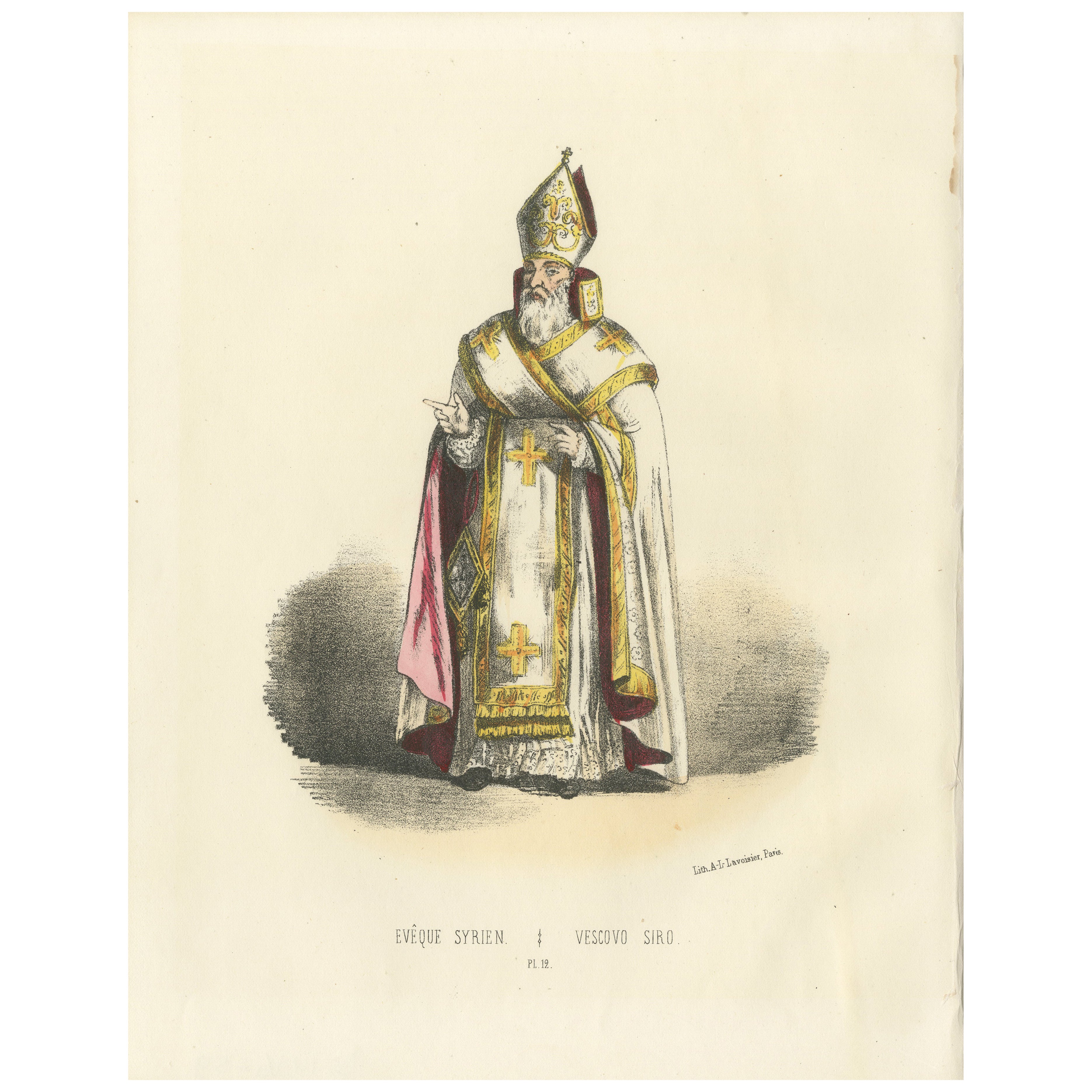 Handcolored Lithograph of Évêque Syrien (Syrian Bishop), Plate 12, 1862