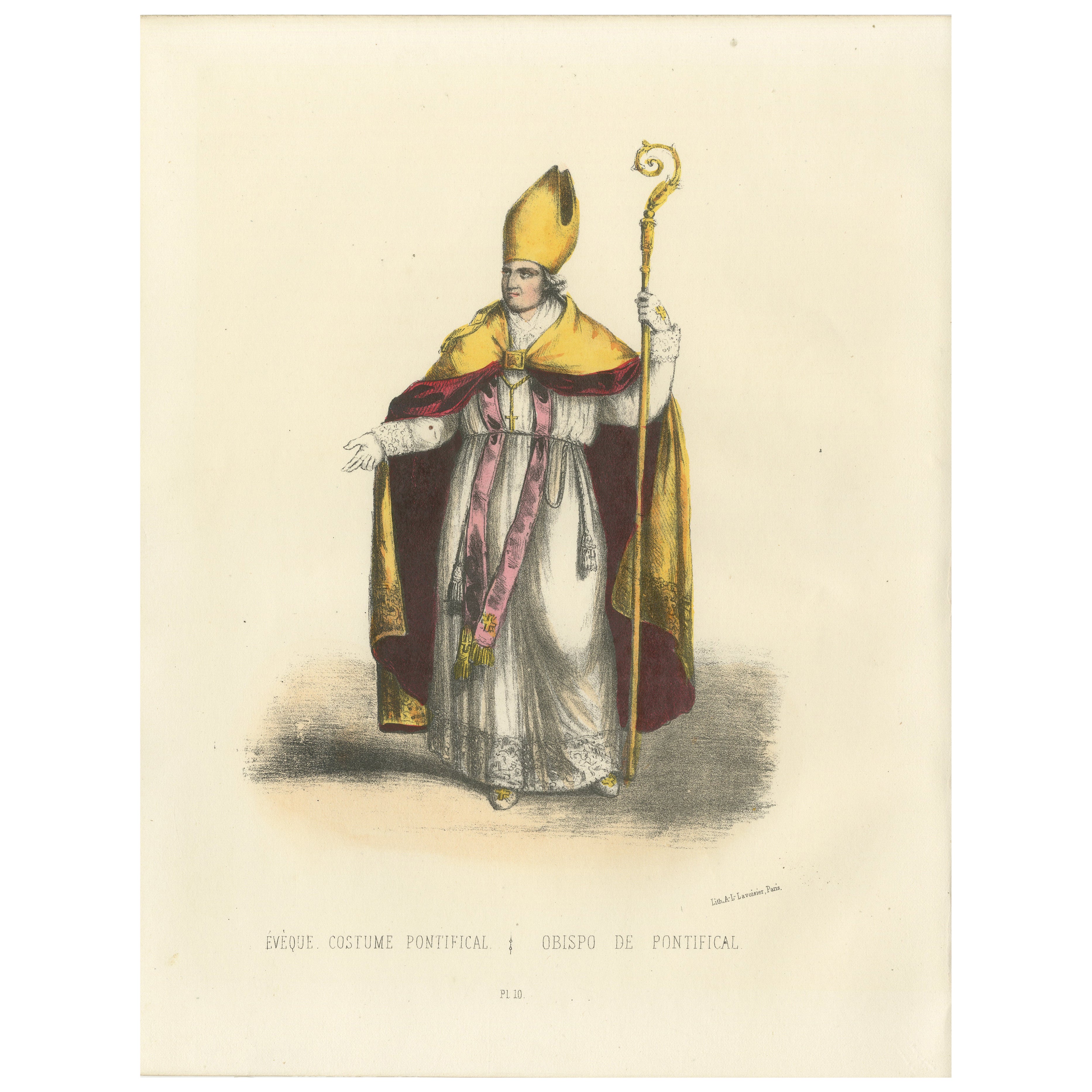 Lithograph of Évêque en Costume Pontifical (Bishop in Pontifical Robes), 1862 For Sale