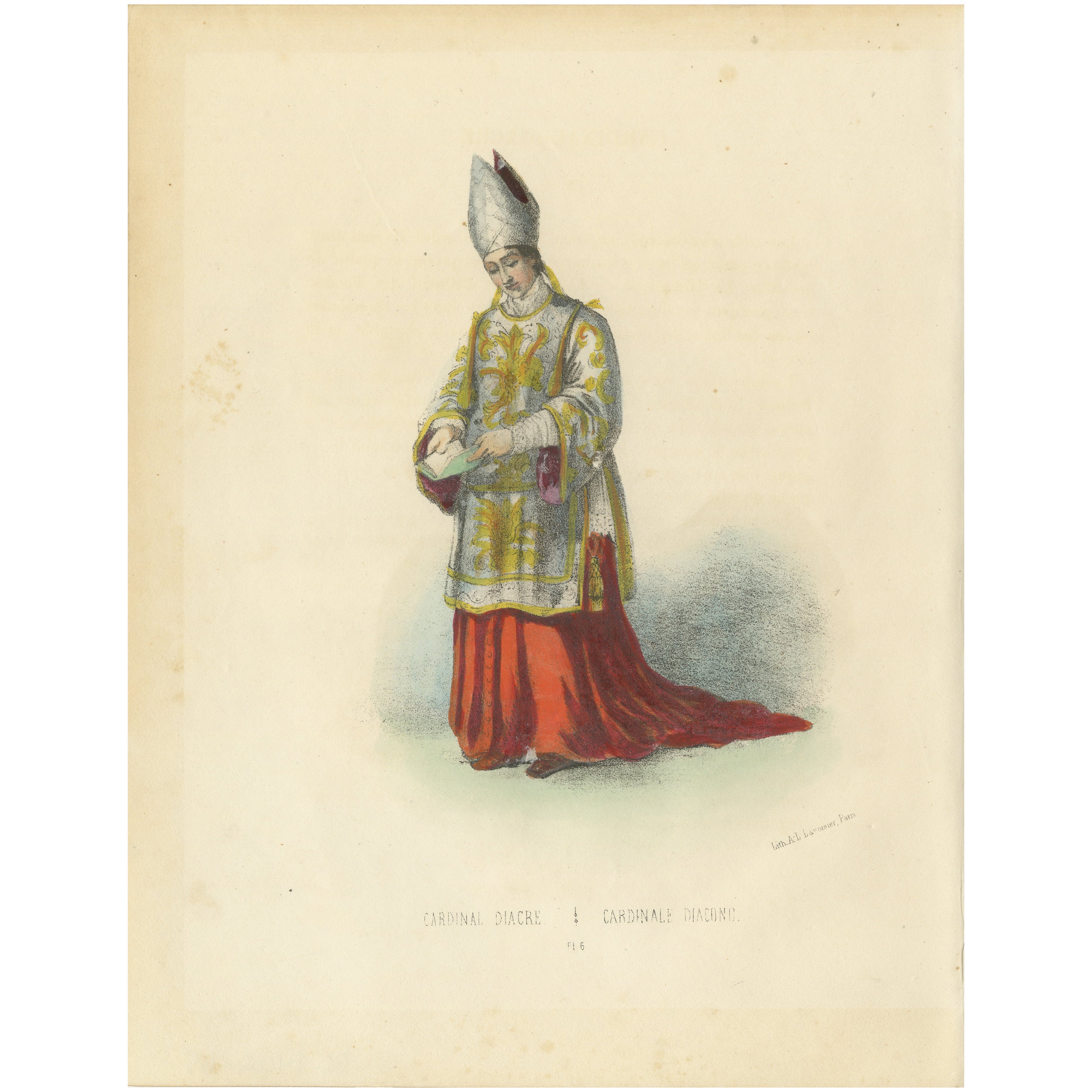 Exquisite Handcolored Lithograph, Cardinal Diacre (Cardinal Deacon), 1862