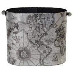 Arthur Armour Hammered Aluminum Map of the World Waste Basket