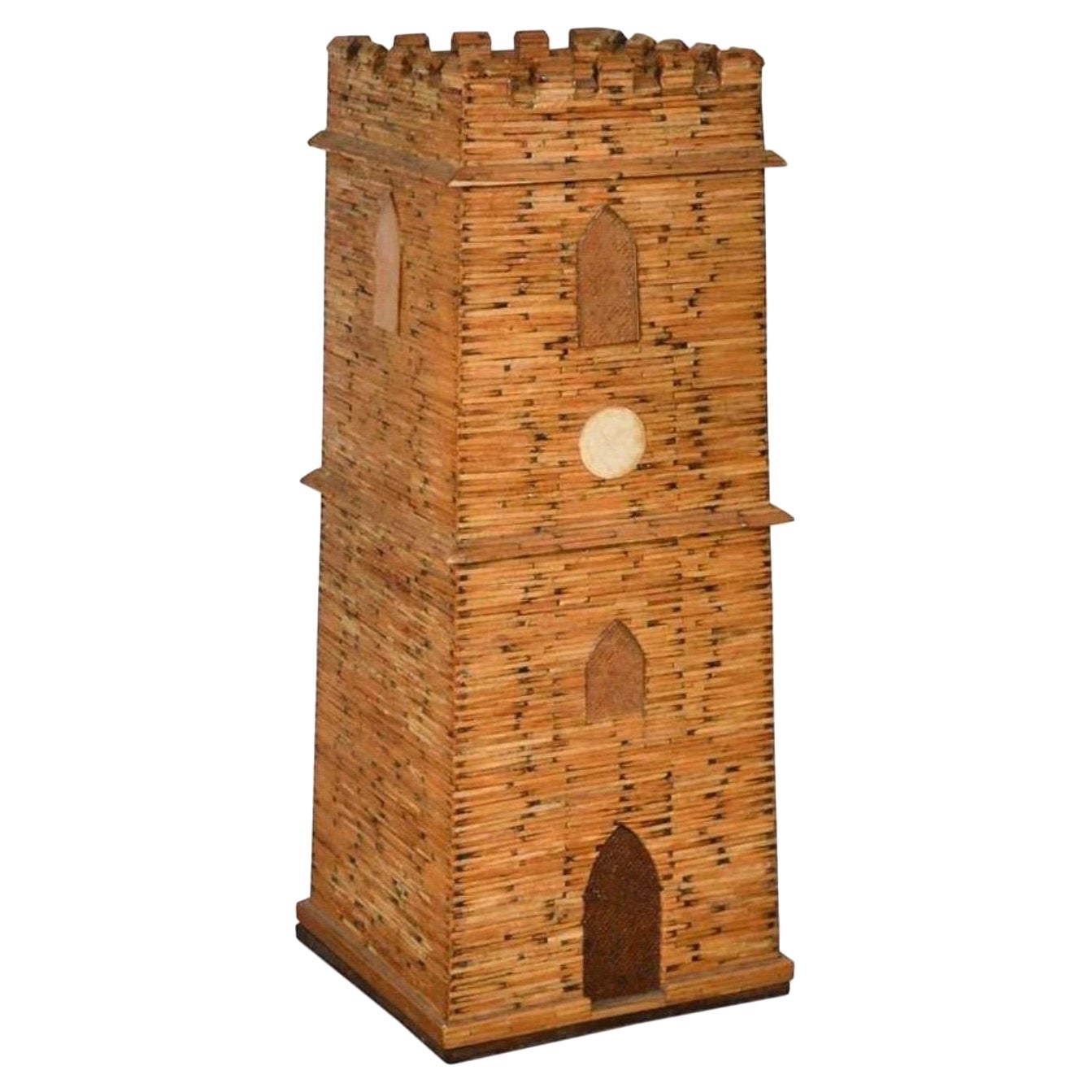 Continental Antiguo Arte Popular Cerillera Hucha Reloj Torre