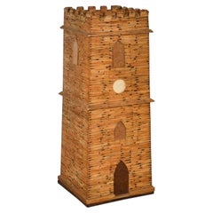 Continental Antique Folk Art Matchstick Money Box Clock Tower